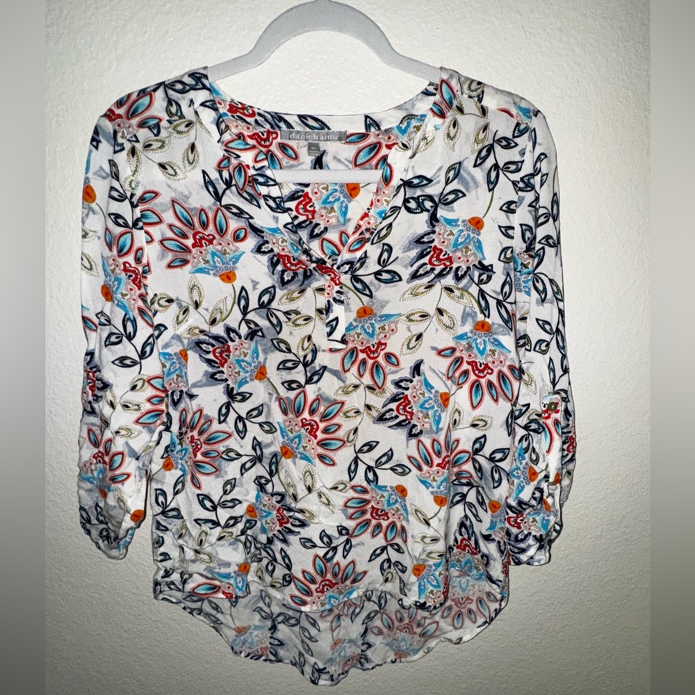Daniel Rainn Floral Roll-Tab Sleeve Blouse - Size: PM